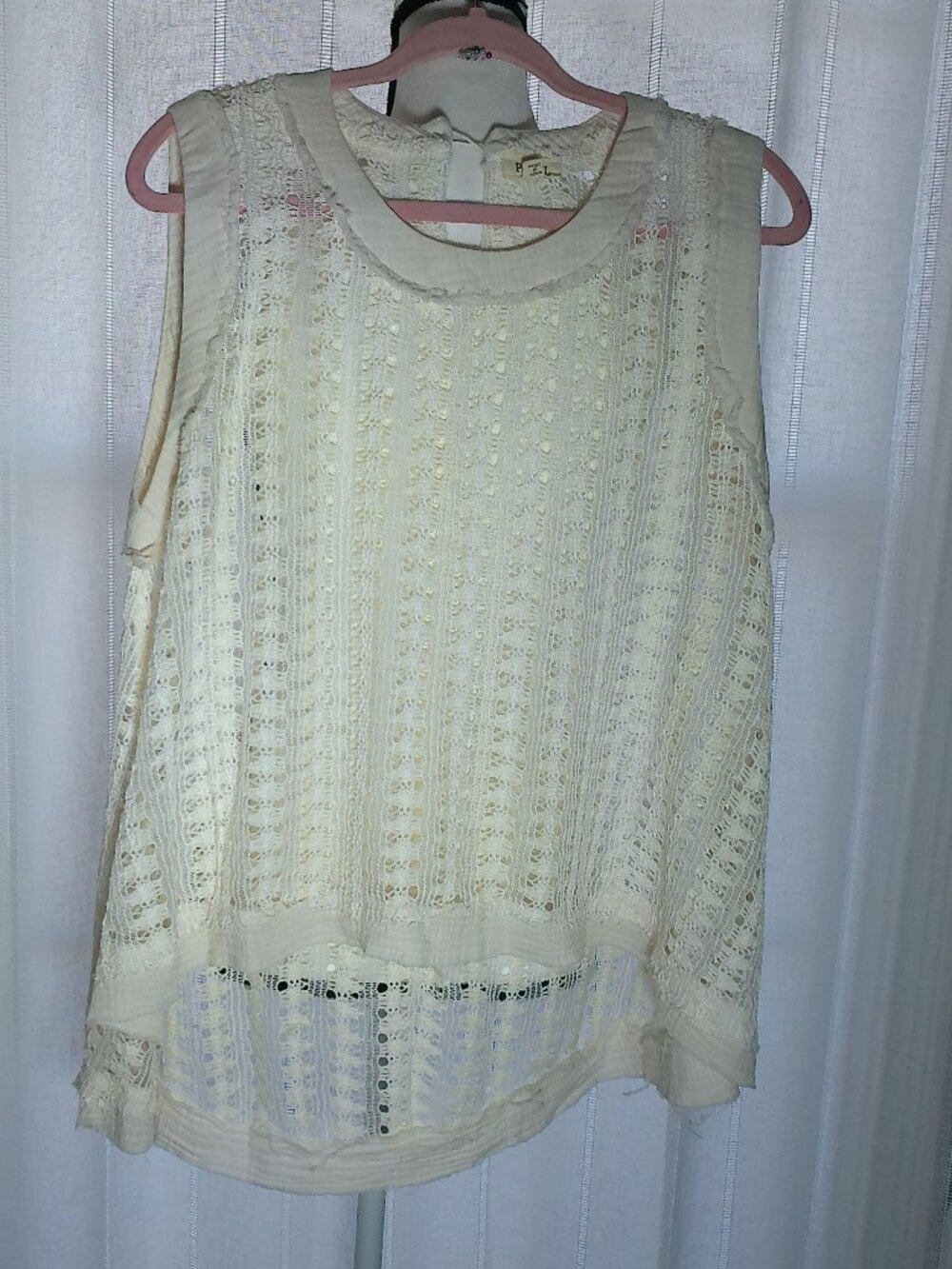POL Sweater Vest Open Crochet HiLo Cream NWOT L